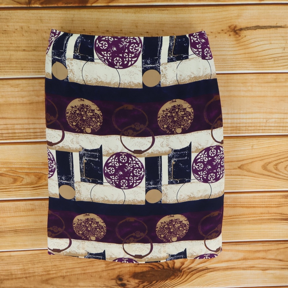 Yvonne Sachs New York Pencil Skirt Womens Sz‎ 12 Multicolor Geometric Silk Lined